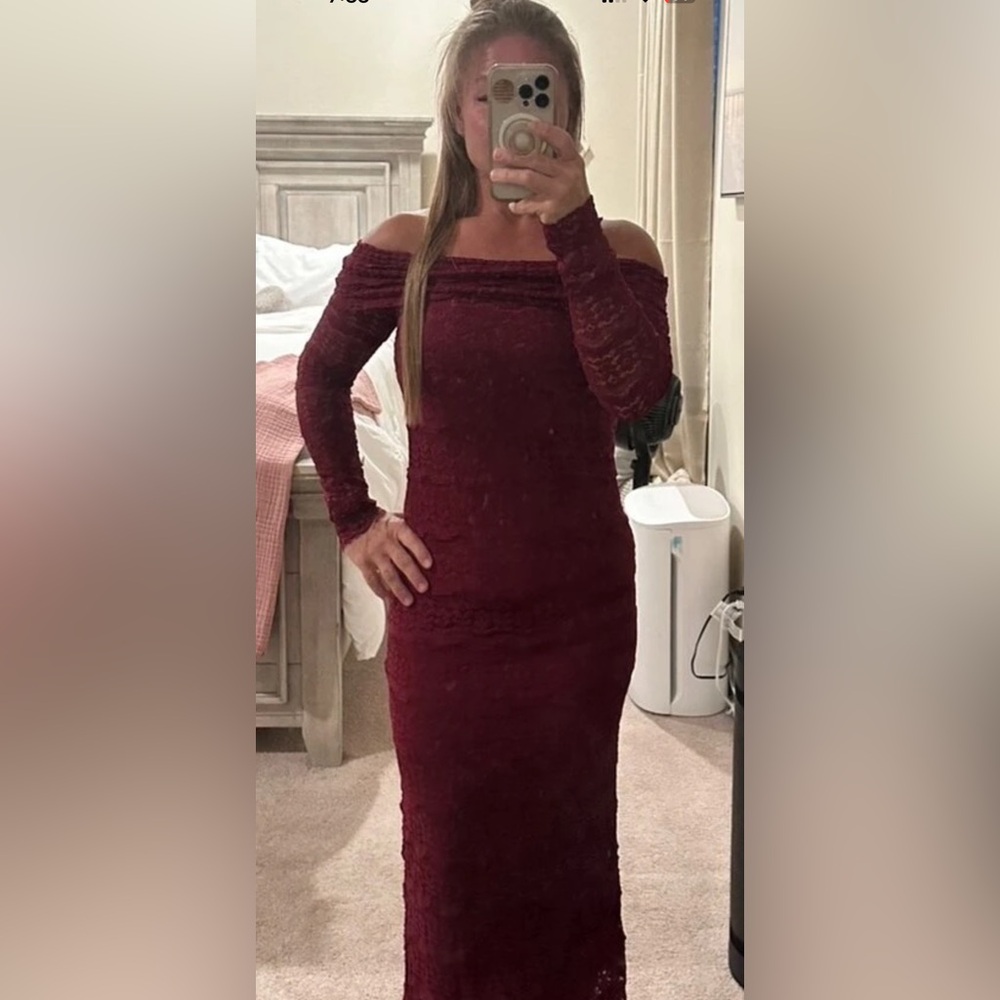 Burgundy off shoulder dress